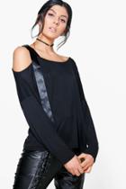 Boohoo Sara One Shoulder D Ring Tie Top Black