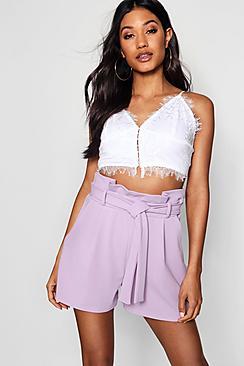 Boohoo Daniella High Waisted Tie Belt Shorts