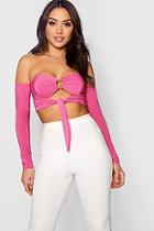 Boohoo O Ring Tie Front Off The Shoulder Top