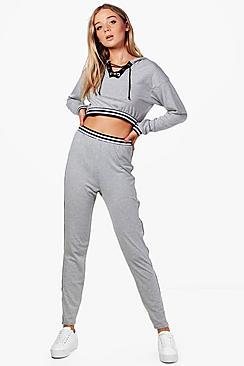Boohoo Alexia Eyelet Hoddie & Jogger Set
