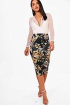 Boohoo Jessica Tonal Floral Midi Skirt