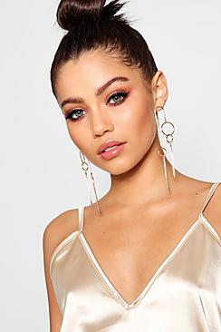Boohoo Gracie Circle And Chain Detail Earrings