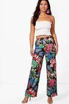 Boohoo Alea Palm Print Contrast Panel Tapered Trousers