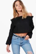 Boohoo Petite Ivy Broderie Anglaise Off The Shoulder Top Black