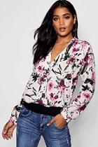 Boohoo Helen Wrap Chiffon Pink Based Floral Blouse