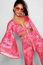 Boohoo Katy Slinky Tropical Print Tie Front Top