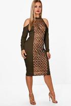 Boohoo Plus Emma Panelled Sequin Cold Shoulder Midi Dress