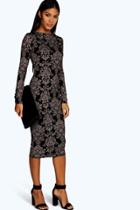Boohoo Fiona Printed Midi Dress Black