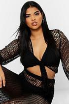 Boohoo Plus Open Mesh Tie Front Beach Top