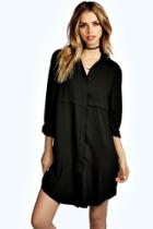 Boohoo Samia Double Placket Woven Shirt Dress Black