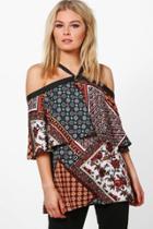 Boohoo April Woven Cross Neck Paisley Top Multi