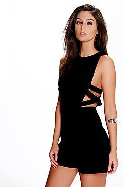 Boohoo Sofia Lattice Side Textured Fabric Playsuit