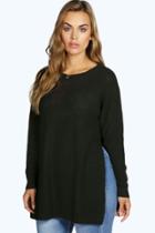 Boohoo Plus Becca Side Split Moss Stitch Tunic Jumper Black