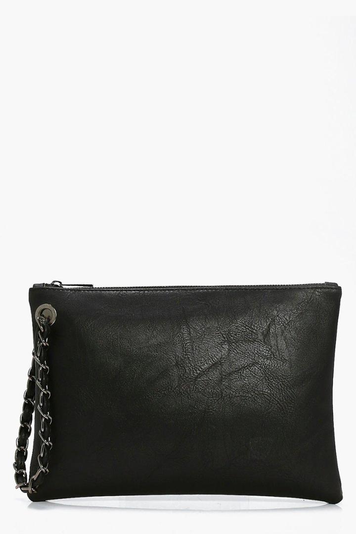 Boohoo Lucie Chain Handstrap Clutch Bag Black