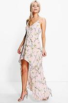 Boohoo Zoey Floral Dip Hem Skater Dress