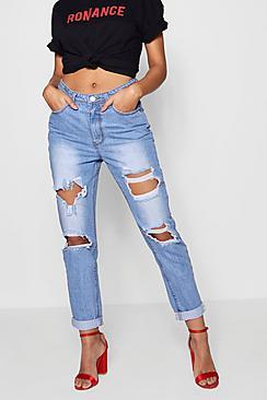 Boohoo Cloudy Wash Ripped Boyfriend Jeans