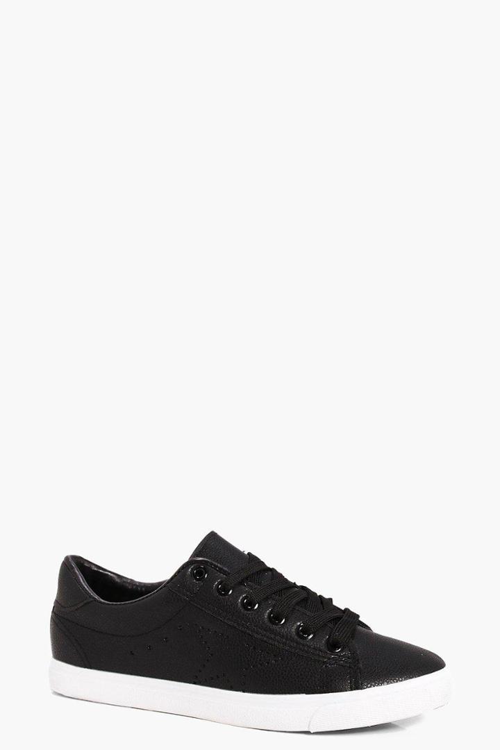 Boohoo Megan Lace Up Croc Trainer Black