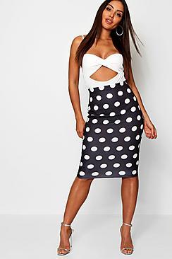 Boohoo Polka Dot Midi Skirt