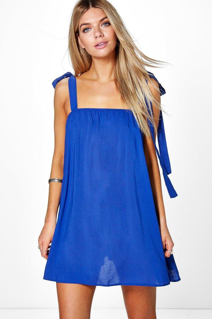 Boohoo Manuella Shoulder Tie Sundress Denim-blue