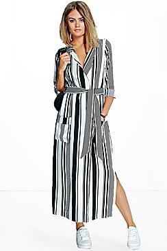 Boohoo Becky Striped Maxi Shirt Dress