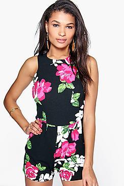 Boohoo Monique Floral Print Sleeveless Playsuit