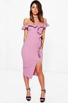 Boohoo Off The Shoulder Frill Detail Midi Dress