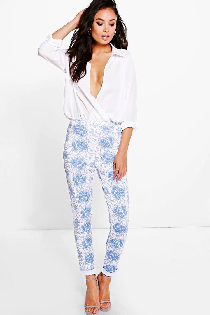 Boohoo Laili Porcelain Blue Scuba Skinny Trousers Blue
