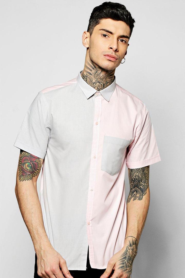 Boohoo Short Sleeve Mixed Panel Shirt Pink