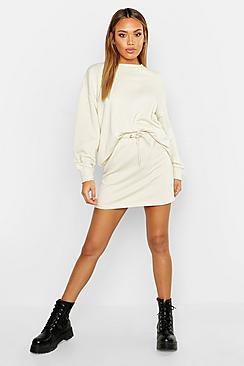 Boohoo Oversized Sweat And Mini Skirt Set