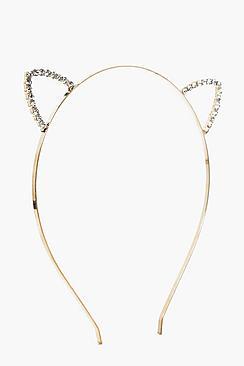 Boohoo Amber Diamante Cat Ear Headband