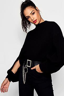 Boohoo Lauren Turtle Neck Crop Split Sleeve Jumper