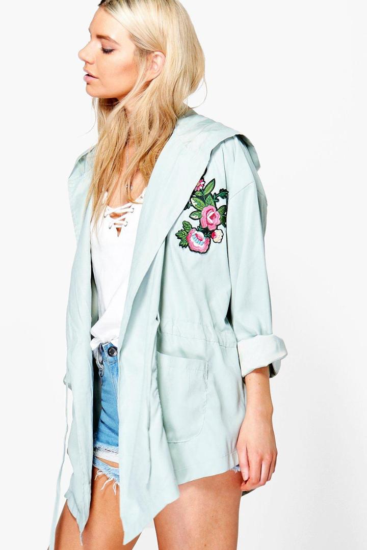 Boohoo Alisha Embroidered Lightweight Parka Green