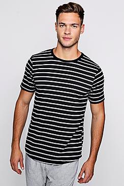 Boohoo Stripe Regular T-shirt With Curved Hem