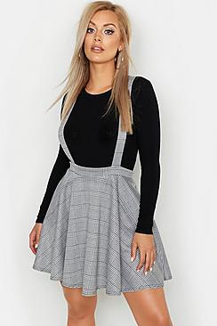 Boohoo Plus Dogtooth Check Pinafore Skirt
