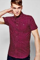 Boohoo Short Sleeve Polka Dot Print Shirt Burgundy