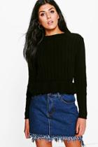 Boohoo Amelia Rib Knit Ruffle Hem Jumper Black