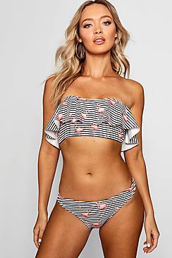 Boohoo Flamingo Frill Bandeau Bikini
