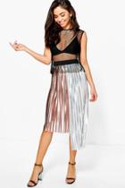 Boohoo Larna Metallic Pleat Step Hem Skirt Multi