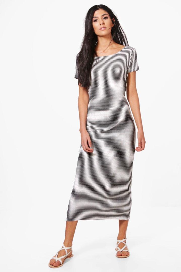 Boohoo Keira Stripe Scoop Back Maxi Dress Black