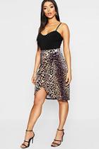 Boohoo Leopard Velvet Wrap Midi Skirt