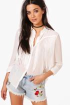 Boohoo Hannah Woven Fringed Shirt Ivory