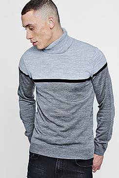 Boohoo Colour Block Knitted Roll Neck Jumper