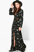 Boohoo Pandora Floral Crochet Waist Maxi Dress Black