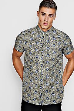 Boohoo Star Print Short Sleeve Satin Shirt