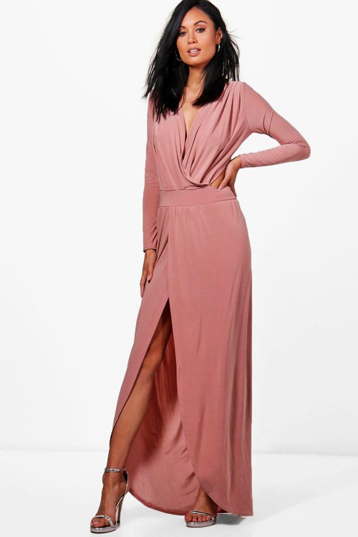 Boohoo Rosina Wrap Open Back Maxi Dress Rose