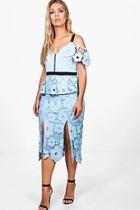 Boohoo Plus Holly Crochet Lace Open Shoulder Midi Dress