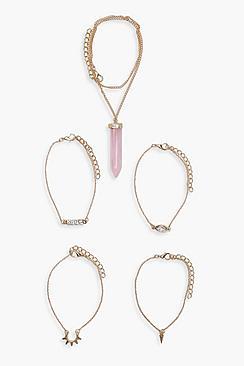 Boohoo Helen Crystal Charm Bracelet 5 Pack