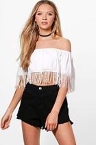 Boohoo Nadia Tassel Off The Shoulder Crop