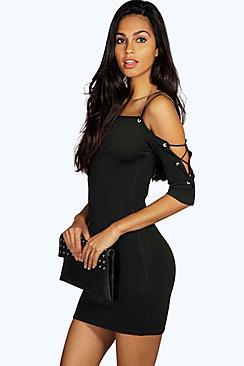 Boohoo Freya Eyelet Shoulder Detail Bodycon Dress