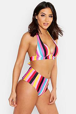 Boohoo Mix & Match Rainbow Stripe Push Up Bikini Top